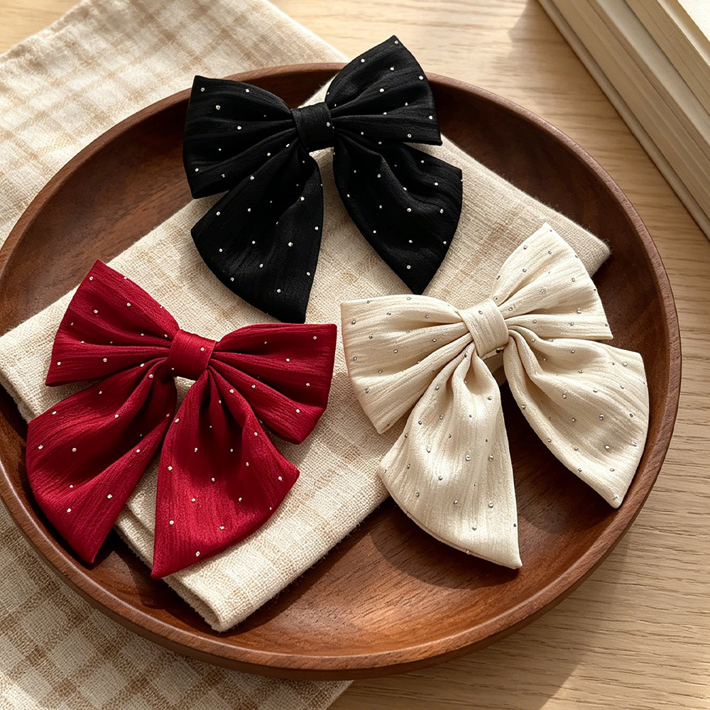 TEMU 3pcs Fabric Bow Hair Clips, Elegant Half-up Hair Additions For Women, Rhinestone Hairpins, Spring , , Birthdays, , And Party Hair Additions