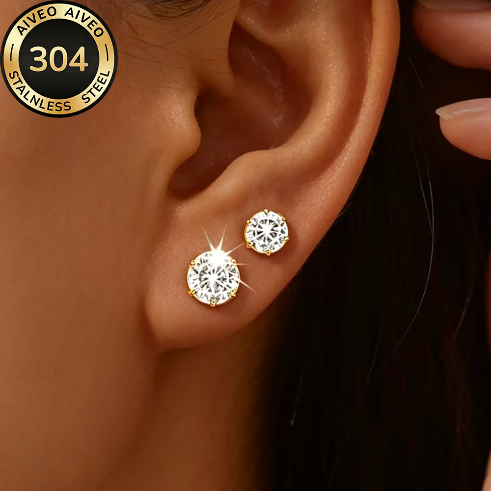 TEMU A Set Of Of High-quality Hypoallergenic Stainless Steel Golden Stackable Ear Studs, Kc, Anti-tarnish, Simple And Elegant, Fashionable Women's