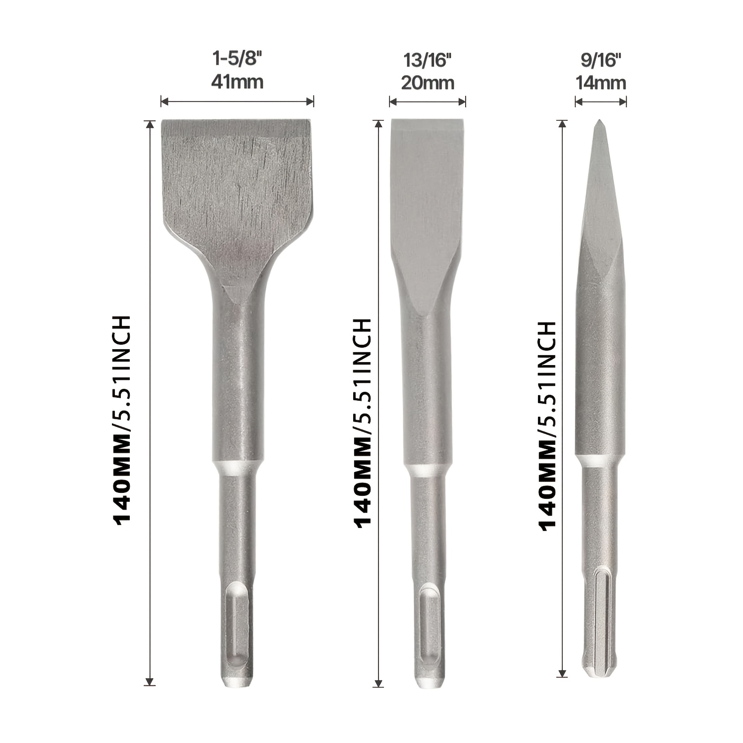 Sds- Plus Rotary Hammer Drill Chisel Set, Point Flat Scaling Chisels, 40cr Sds Plus Drill Bits For Masonry, Concrete, Brick, Stone, Tile Removal, 3pcs