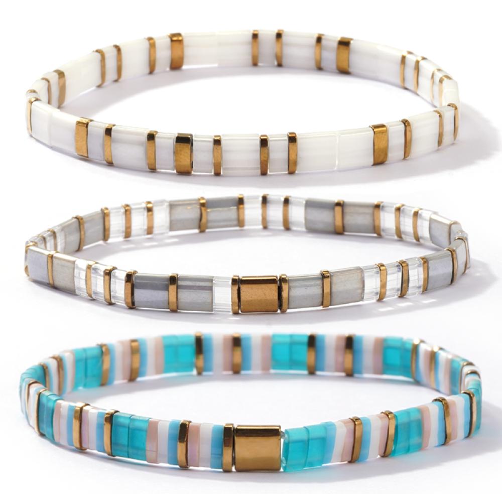 E-shop 3-teiliges Bohemian Style TILA Glasarmband-Set, Premium Elegante Handgefertigte Schmuckkollektion, Instagram-inspirierte Dopamin-Layered