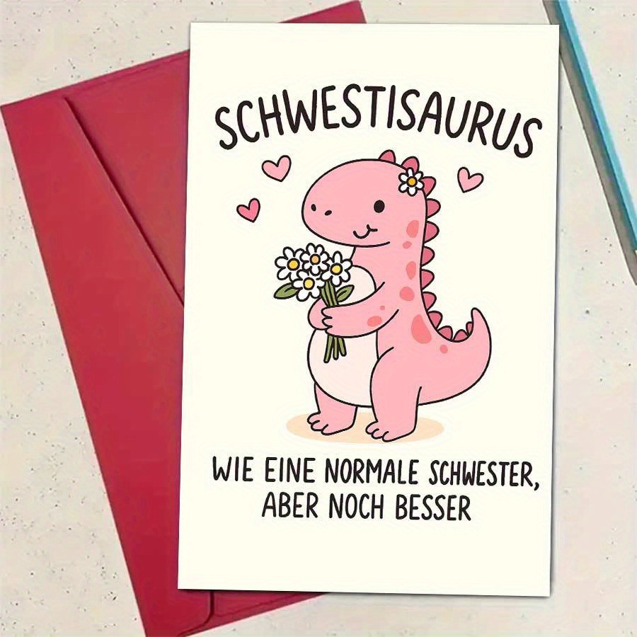 TEMU Eine bezaubernde rosa Dinosaurier-Grußkarte, speziell entworfen, um Dankbarkeit Liebe zum Geburtstag deiner Schwester, an Feiertagen oder für