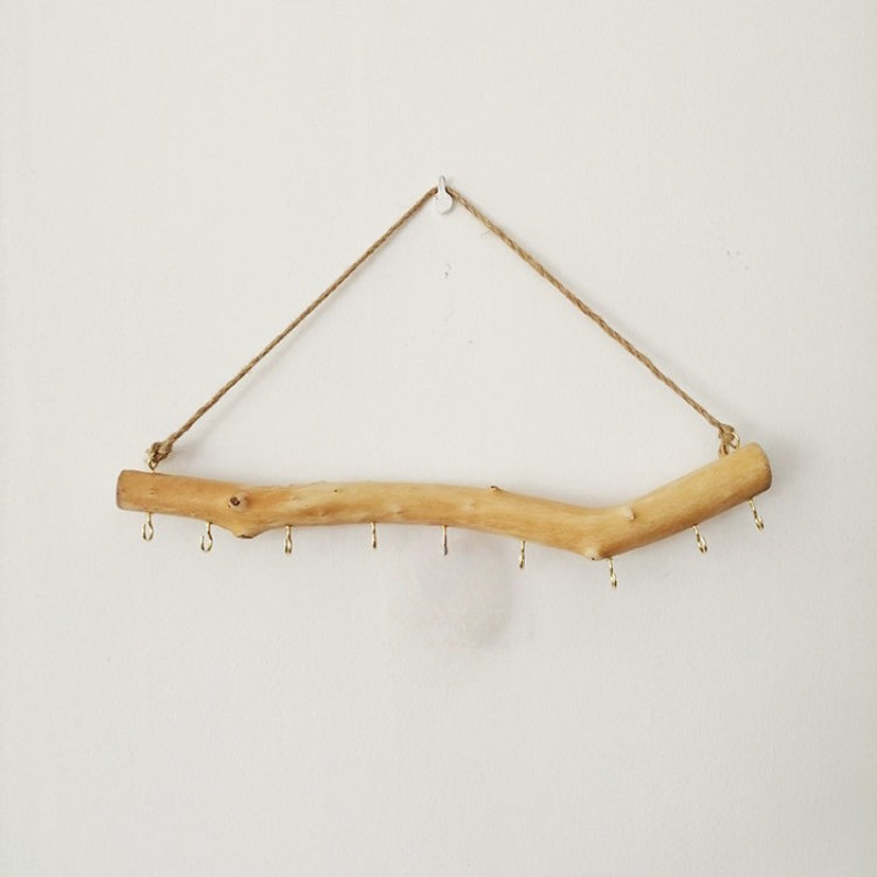 1pc Bohemian Natural Driftwood Wall Hook - Rustic Pine Wood Jewelry Organizer With Twine Rope Hangers, Coastal Beach House Decor For Keys, Bags, Hats