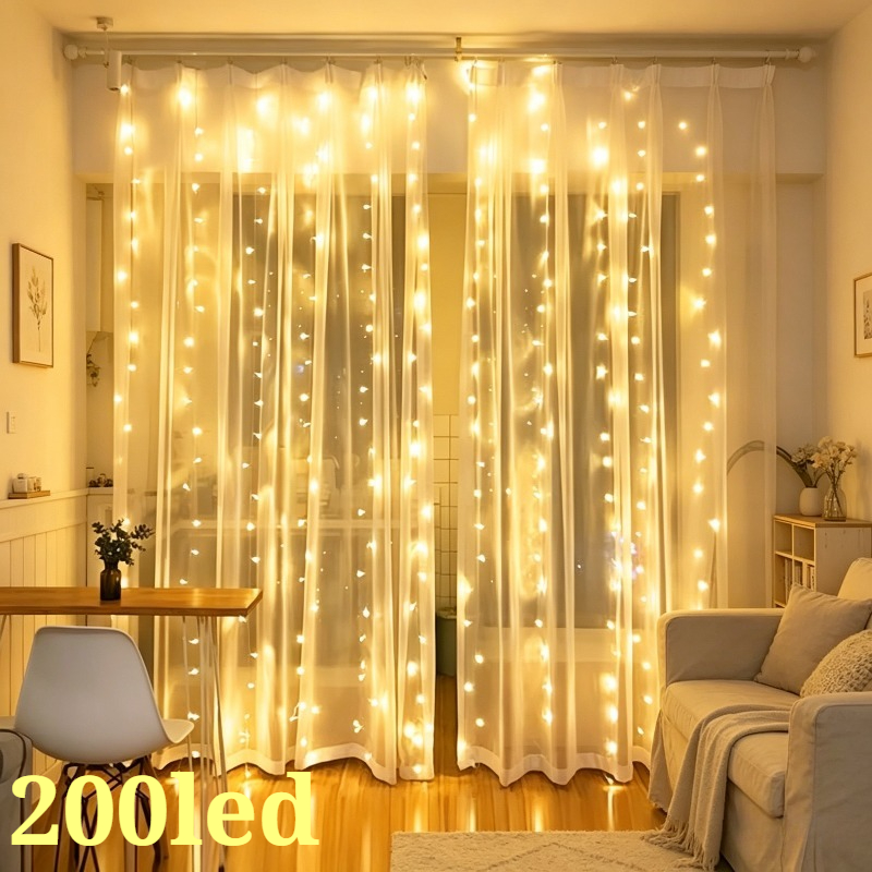 300/200/100 Led Fairy Curtain Lights, Usb Powered, Suitable For Windowsill Decoration, New Year, Bedroom Decor, Wedding Parties, , Easter, Courtyard Door Curtains, Indoor And Outdoor Decoration