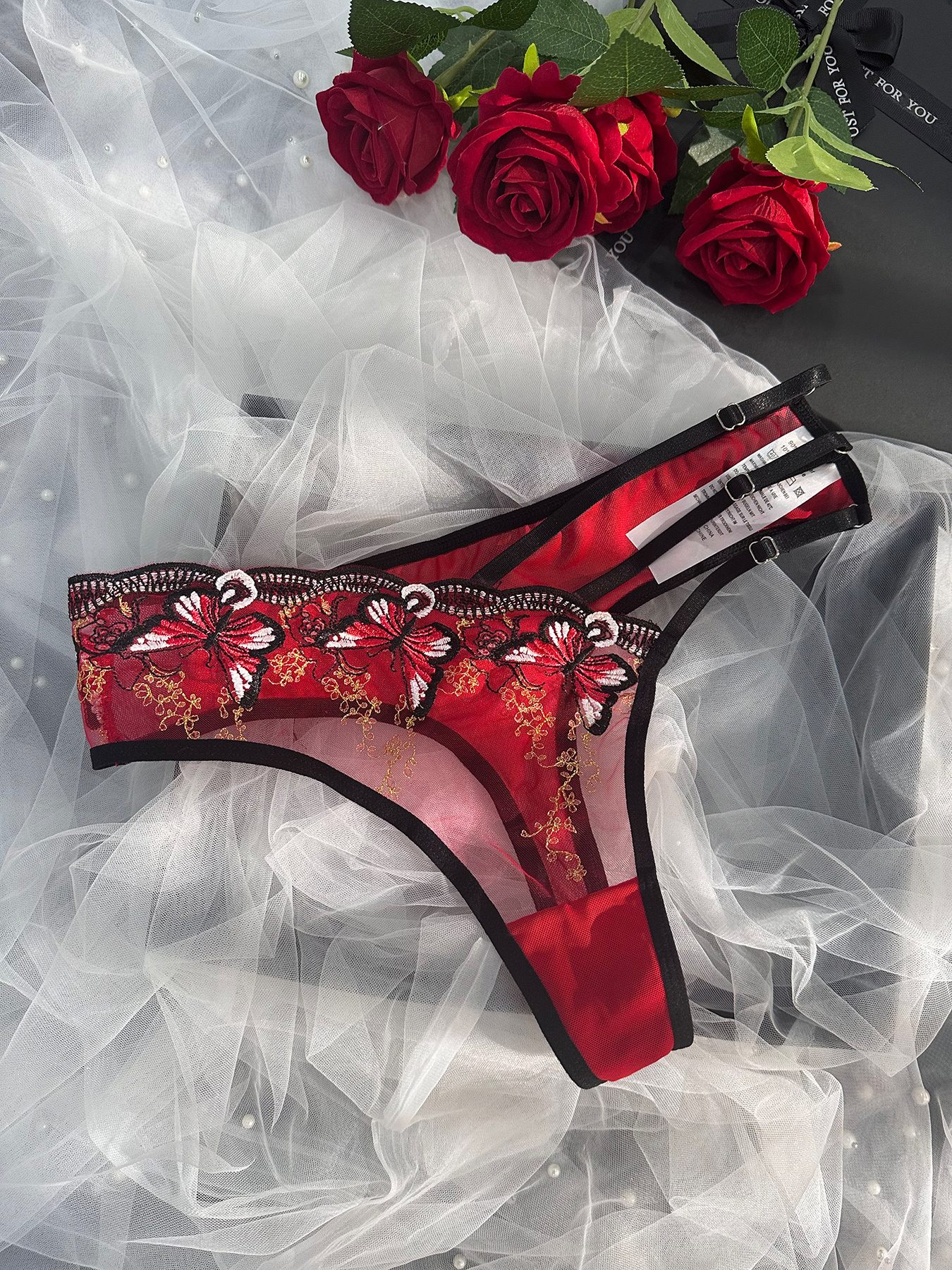 Women'S Plus Size Sheer Sexy Embroidered Lace Briefs with Asymmetrical Design, Adjustable Mid-Rise, No Padding, Medium Stretch Fabric, Lace Underwear, Elegant Underwear, Asymmetrical Briefs, No Padding Briefs, Stretchy Fabric Briefs