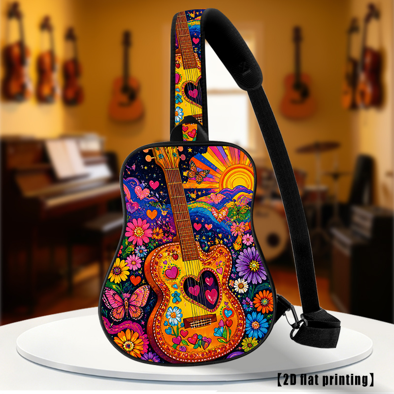 TEMU Guitar , 2d Flat Printing, Crossbody Shoulder Bag, Hiking Backpack, Chest Bag, Adjustable Shoulder Strap, Large Capacity, Suitable For Men And