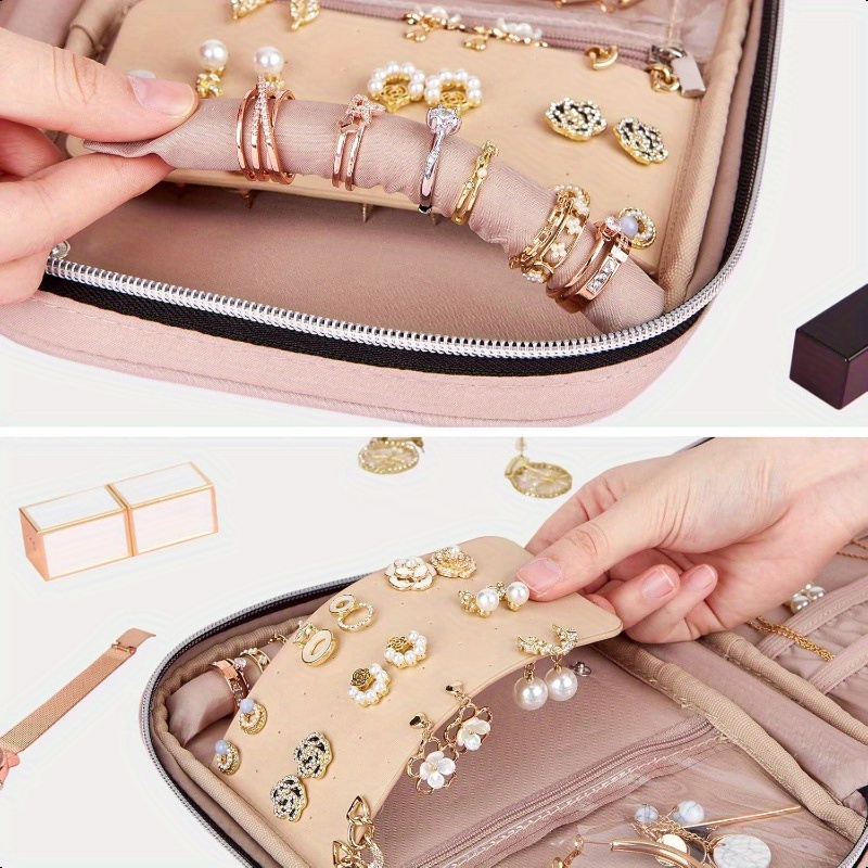 travel jewelry organizer portable storage case for earrings rings necklaces bracelets pink Product details 2