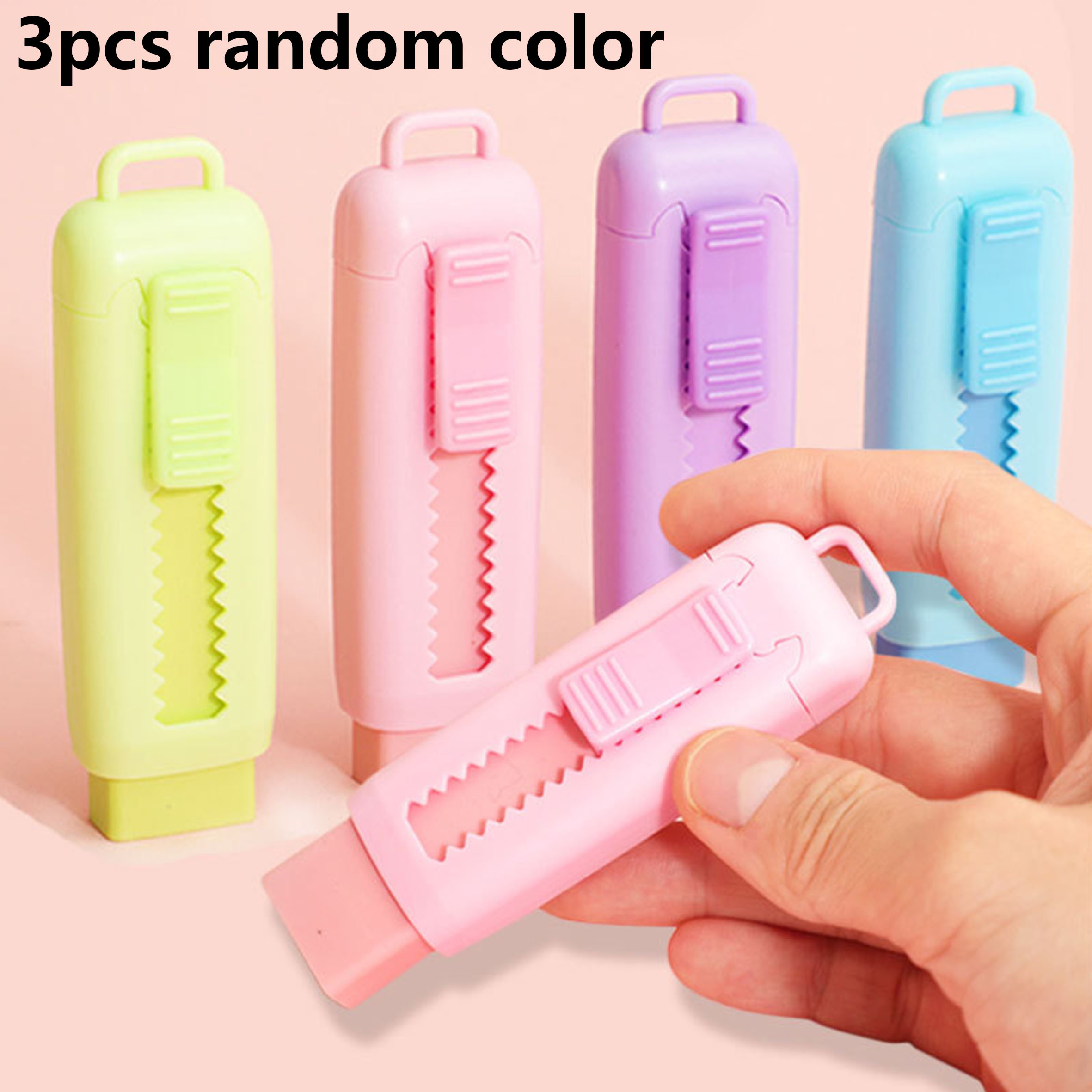 TEMU 3pcs Random Color Macaron Retractable Erasers, Easy-to-use Erasers, Clean Erasing, Suitable For Art And Painting, Ideal Stationery Gift,