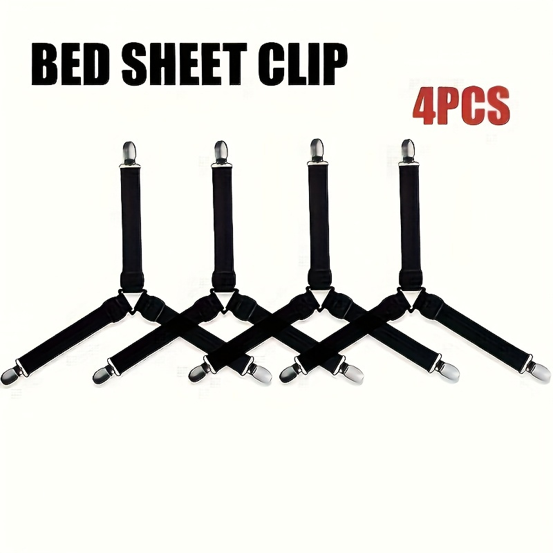 TEMU 4pcs Adjustable Elastic Sheet Holders With Metal Buckles - Black Straps For Securing Folded Sheets, Sofa Cushions & Mattress Covers - Wrinkle-free Storage & Transport, Sheet Holder Straps