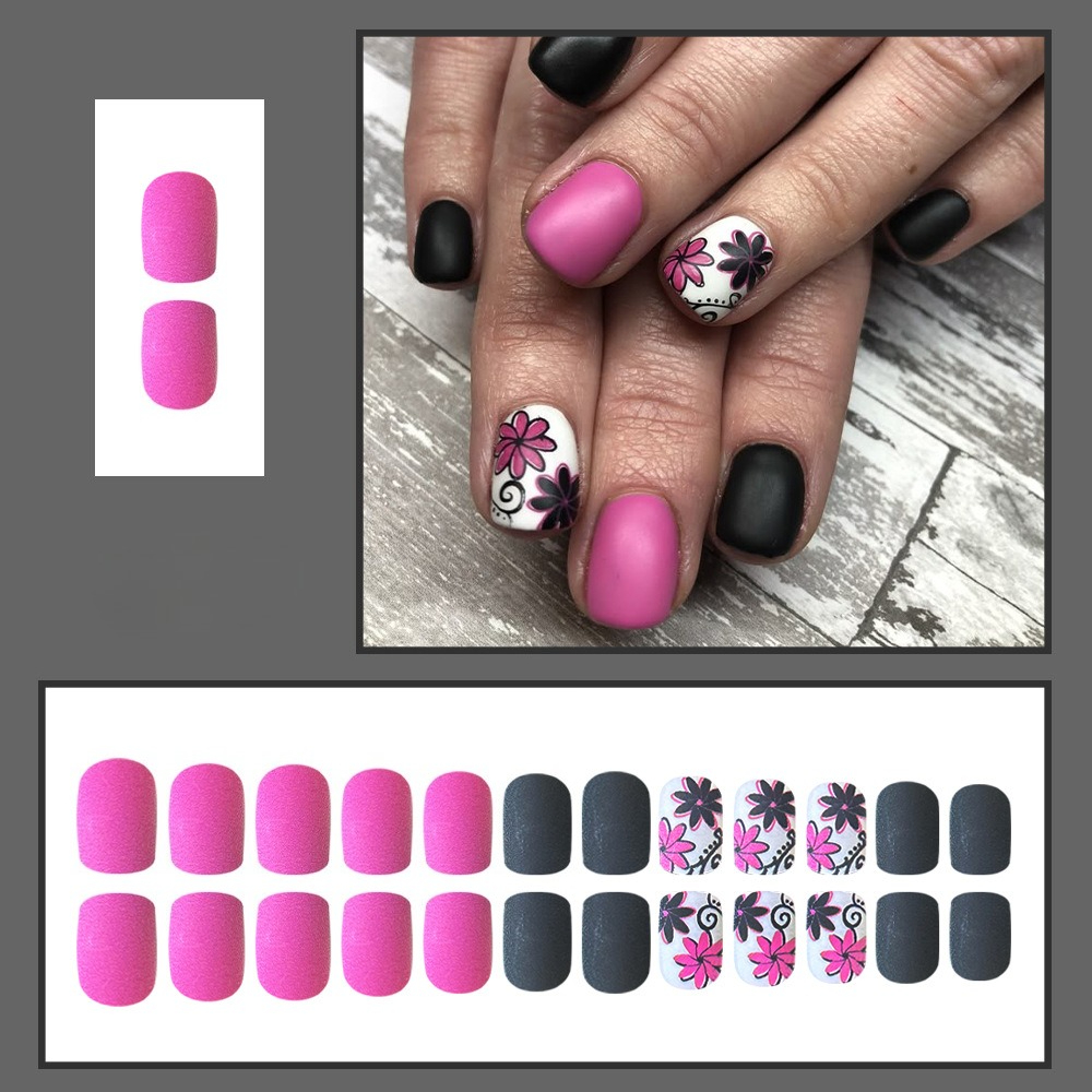 TEMU 48pcs Of European And Style Flower Short Square Nail Art Wearable Nail, Red And Black Contrasting Nail Art - Frosted Cute Nail Pieces - Suitable