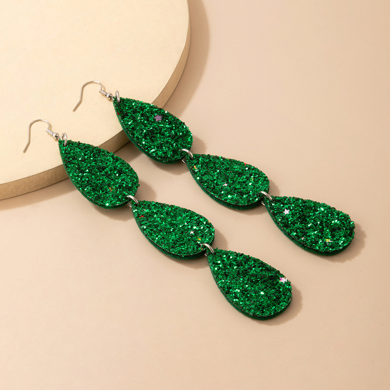 TEMU 1 Paire de Boucles d'Oreilles Rétro Exagérées Vert Pailleté à d'Eau Superposées, Boucles d'Oreilles Pendentifs Épissées à Couches pour Femmes,