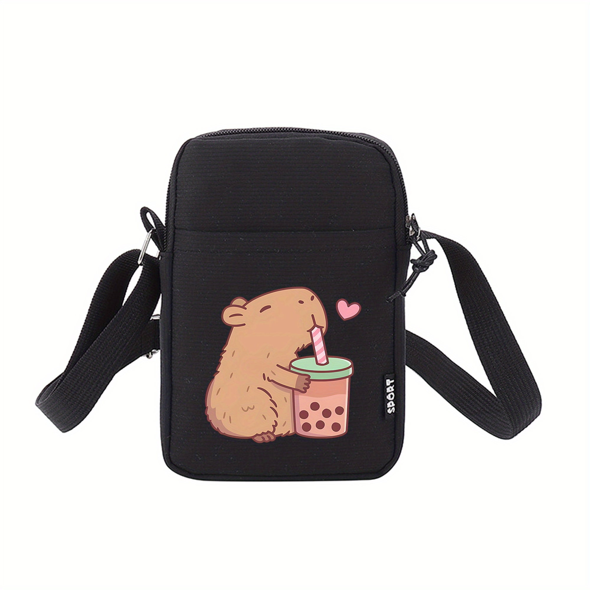 TEMU Kapibara Bubble Tea Pattern Mobile Phone Bag, Fashionable Printed Coin Purse, Multifunctional Mini Zipper Crossbody Bag, The Perfect Valentine's Day Gift