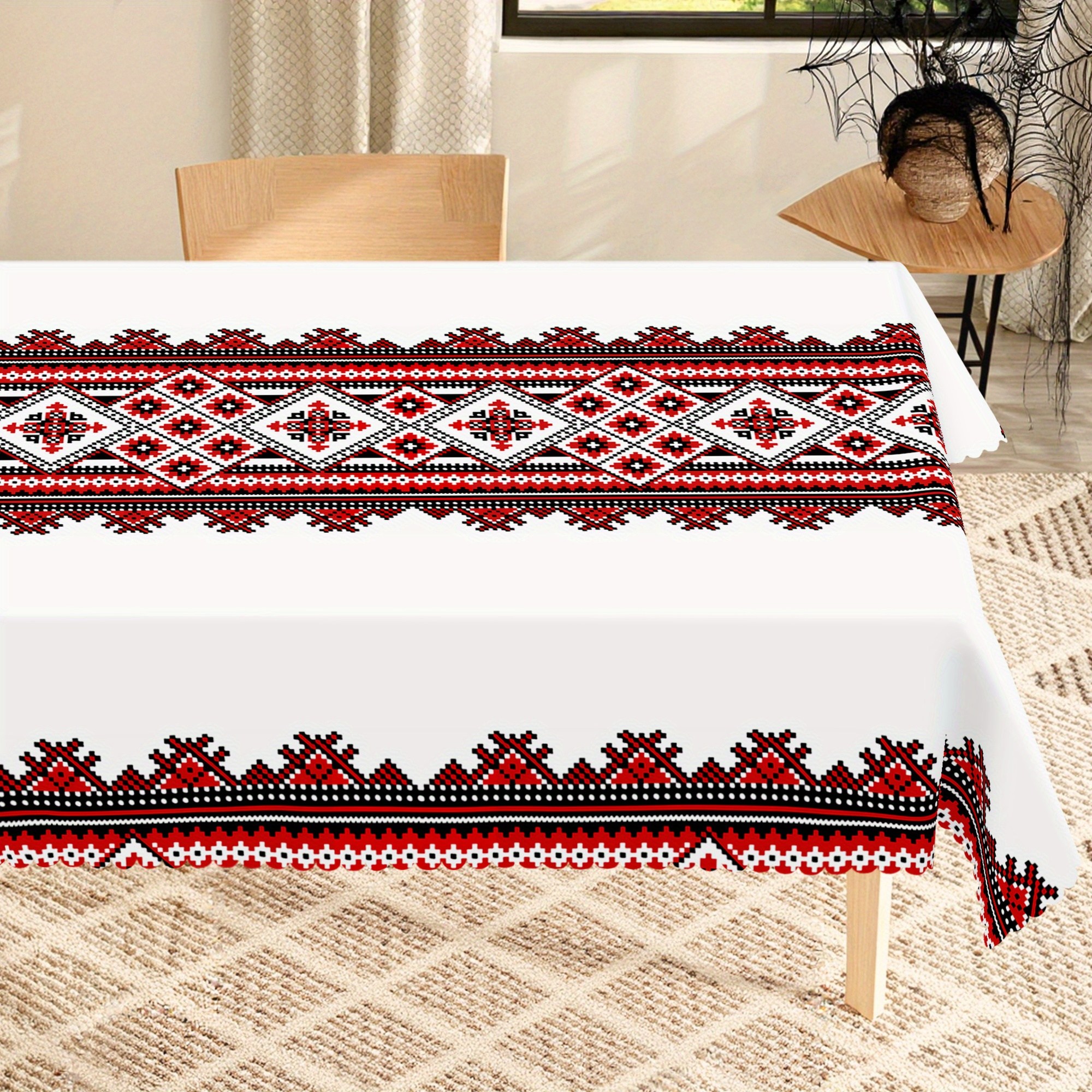 TEMU 2d Printed 59x59in/150x150cm 2d Flat 1pc Traditional Ethnic Embroidered Tablecloth - Suitable For Easter, Mother's Day, Father's Day,