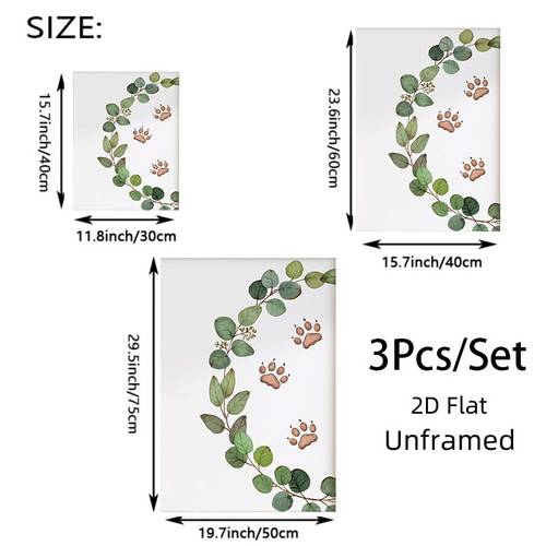 2d flat watercolor eucalyptus branch and brown paw print 2d flat canvas painting no frame easy background art poster multiple specifications ideal wall decoration for living room bedroom entryway