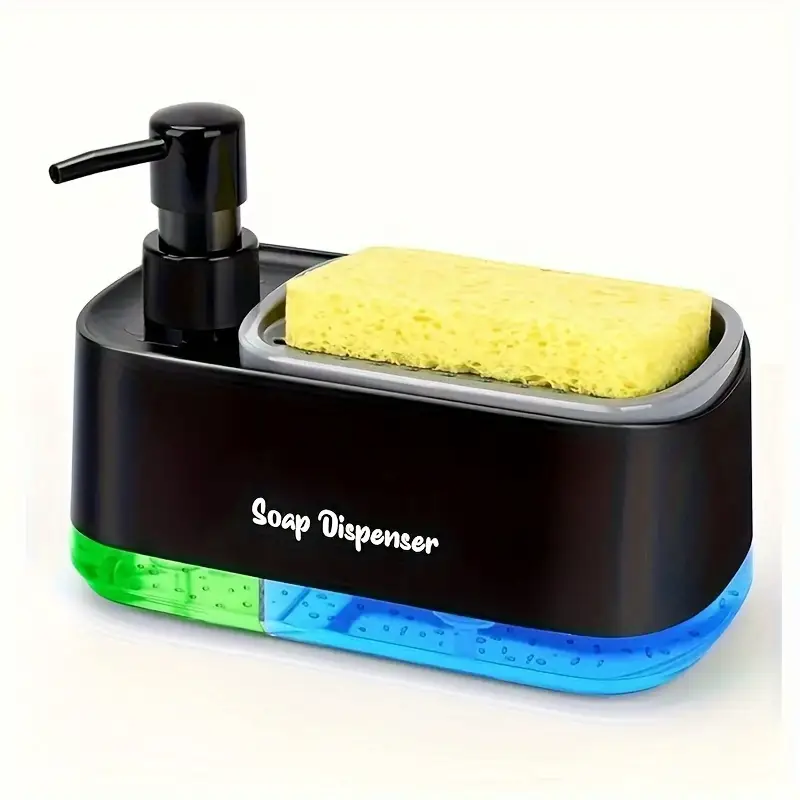 1 functional dish soap dispenser set with sponge holder kitchen bathroom soap dispenser plastic freestanding no battery needed perfect pump head leak proof design great christmas halloween gift christmas decoration Product details 8