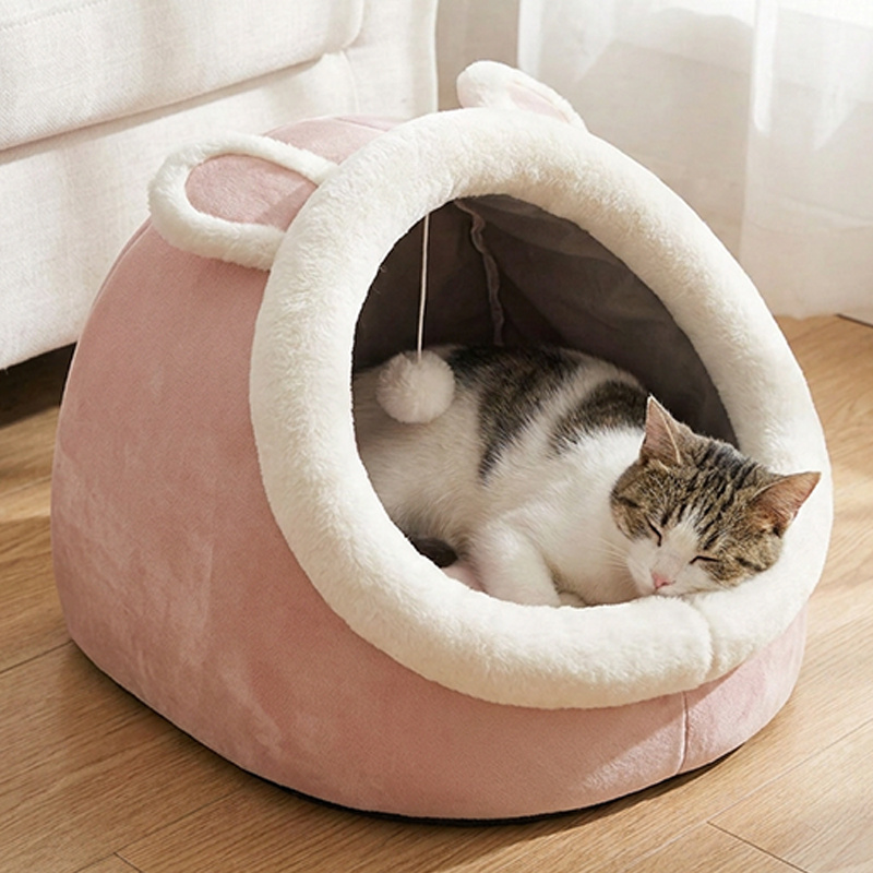 TEMU Lit confortable pour chats de , conçu pour l'anxiété, apporter chaleur et ombrage pour une nuit de sommeil, et inclut des jouets