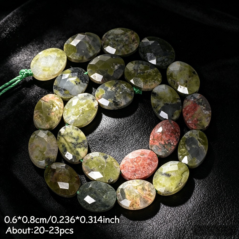 TEMU Perles d'Unakite en Naturelle AA - Ovales à Facettes Adaptées à la Fabrication de Bijoux, Perles d'Espacement Libres pour Loisirs Créatifs,