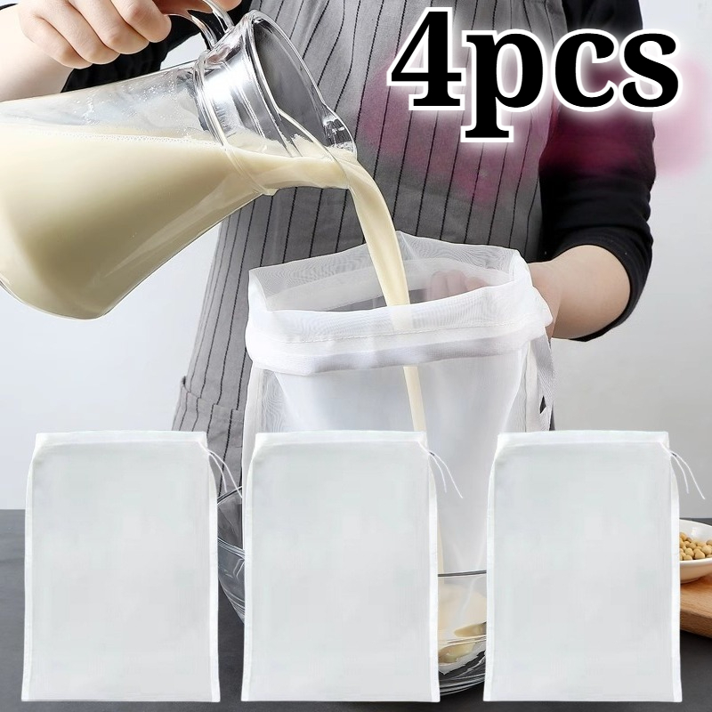 TEMU 4pcs Reusable Mesh Filter Bags, Impurity Removal For Soy Milk And Nuts, Tea And Coffee Filtration, Yogurt Making Tool, Kitchen Fine Net Filters,