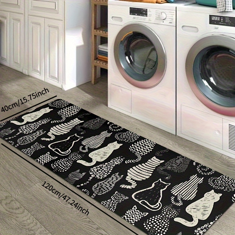 TEMU 1pc Modern Black Cat Silhouette Mat Suitable, Bathroom, Living Room Floor - Non-slip Absorbent Machine Washable Runner With Plastic Backing,
