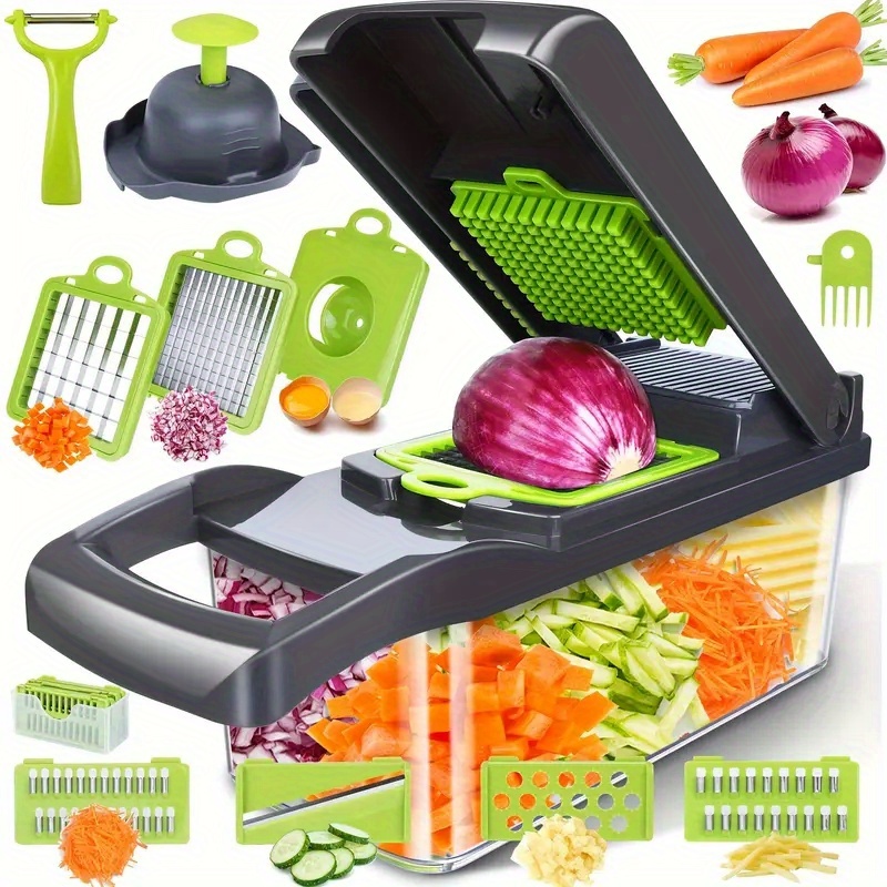   16pcs manual vegetable slicer set multi function chopper slicer grater with adjustable blades extra large basket no electricity needed kitchen prep tool details 0