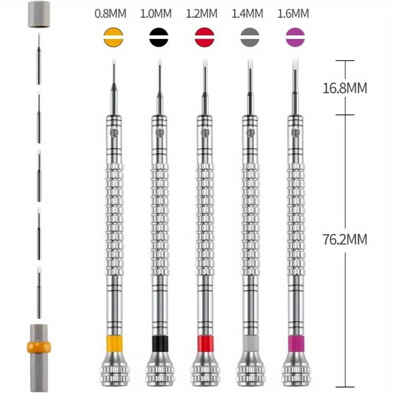5pcs professional screwdriver set with 5 interchangeable blades - ergonomic handles, precision & flathead bits for watches, jewelry, glasses, toys repair - compact case, no power required, durable manual tool kit for diy & (  options), screwdriver all in one, screwdriver bit set, screwdriver for crafts, screwdriver kit, screwdriver set magnetic, watch repair, jewelry maintenance,   driver,   bits, sturdy construction, hobbyists and crafters Product details 3