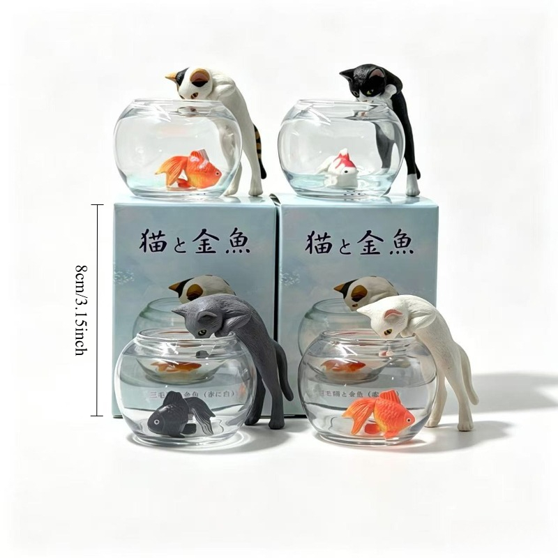 Image of Random 1pc Style Cute Cat Catching Fish In Aquarium - Adult Daily Scene Desktop Game Machine, Home/car Dashboard Decor (suitable 14+)