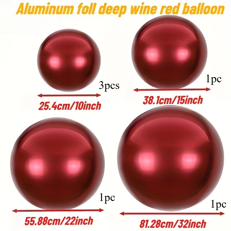 TEMU 6pcs Set (10.0 Inches, 15.0 Inches, 22.0 Inches, 32.0 Inches) Burgundy Foil Balloon Set - No Hydrogen Needed, Reusable And Sturdy Base,