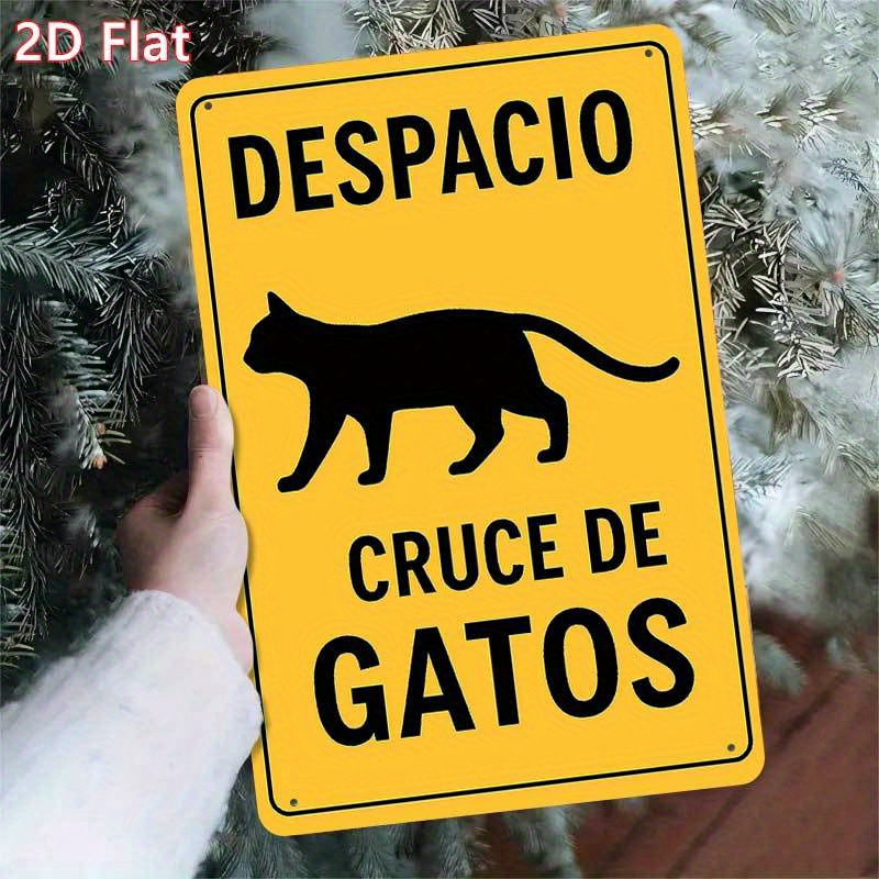 TEMU Metálica Vintage Española "Advertencia de de Gatos" 2D , 1 Pieza - de Pared de Hierro y y Desgastado, Decoración Resistente al para