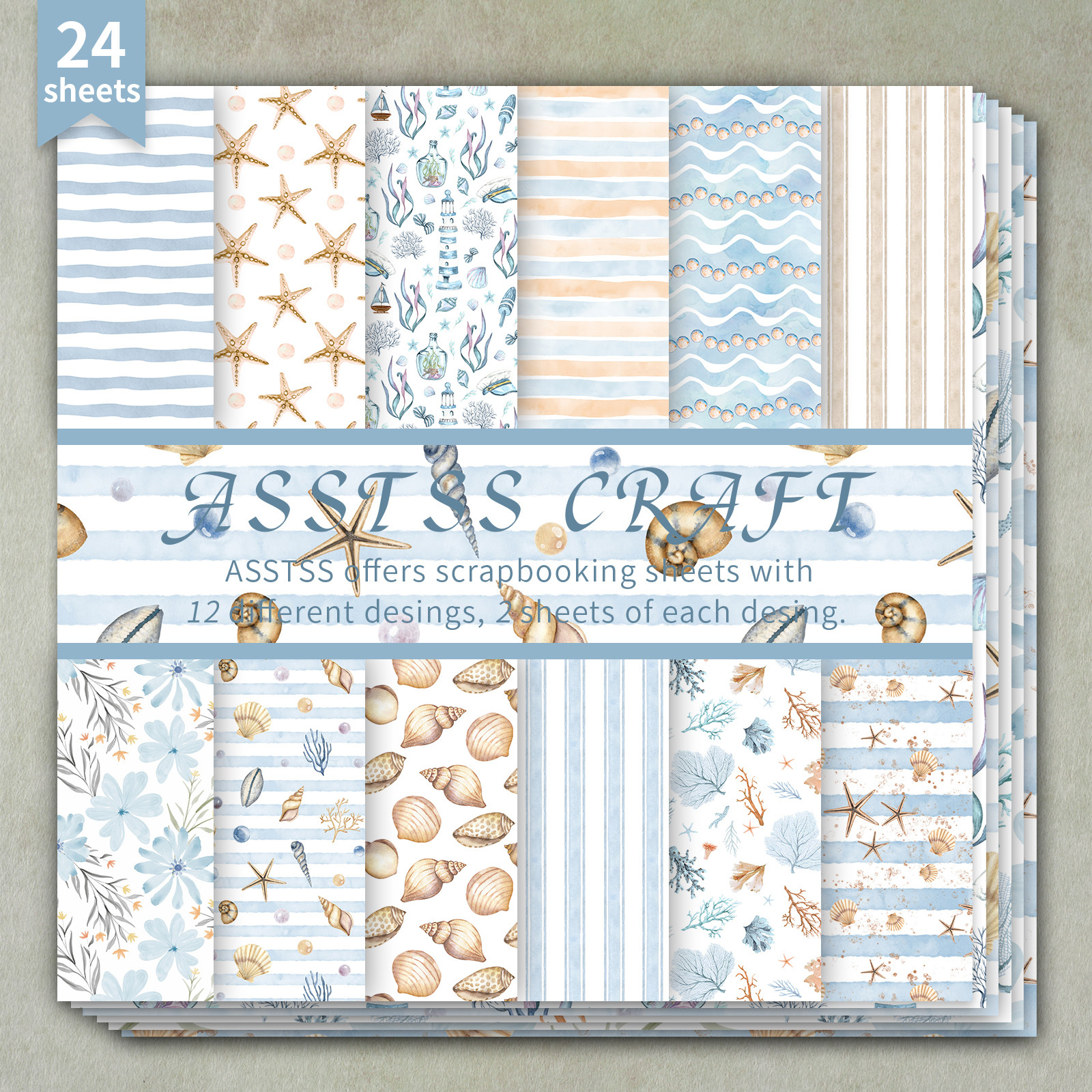 TEMU Bloc de papier épais pour scrapbooking ASSTSS de 24 feuilles, convient pour le journaling, le collage et l'artisanat - Feuilles de support d'été