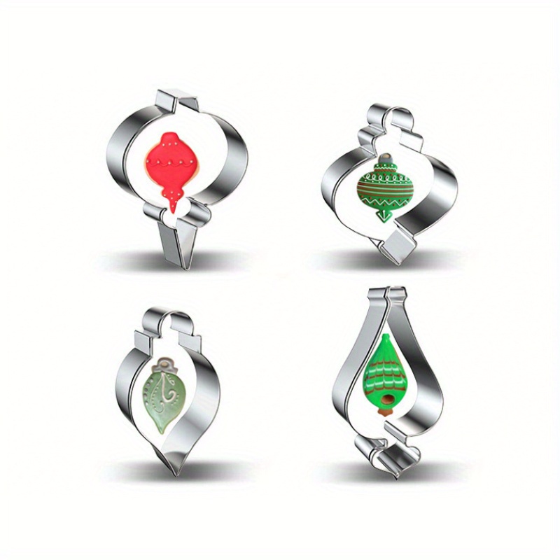 TEMU 4pcs Christmas Baking Fondant Cookie Cutter Set, Stainless Steel Christmas Ornament Snowball And Lantern Cake Cookie Cutters, Christmas Cookie