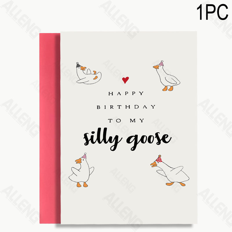 TEMU 1pc Whimsical Duck-themed Birthday Card With " To My Silly Goose" Message - Light Wooden Background, Ideal Gift & Family