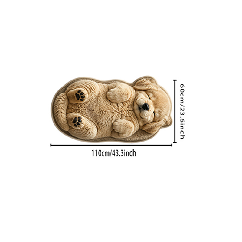 TEMU Velvet Pointed Base 2d Painting Thin Plush 3d Effect Non-long Pile Cute Golden Retriever Puppy Irregular Carpet Creative Trendy Lazy Puppy Shape