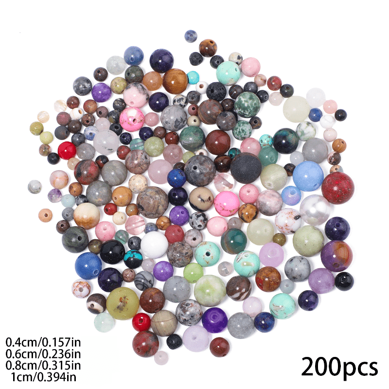 TEMU Perles en Naturelle 4/6/8/10mm & Assortiment de Perles , Matériaux Variés, Taille Multiple, Trou Droit, Rondes, Lisses, Perles Espacées Lâches,