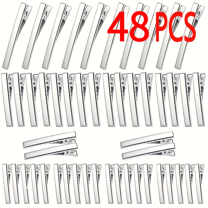 TEMU 48pcs Fashionable Silvery Duckbill Hair Clips - Multifunctional Hairdressing Tools For, Suitable For Daily And Casual Wear