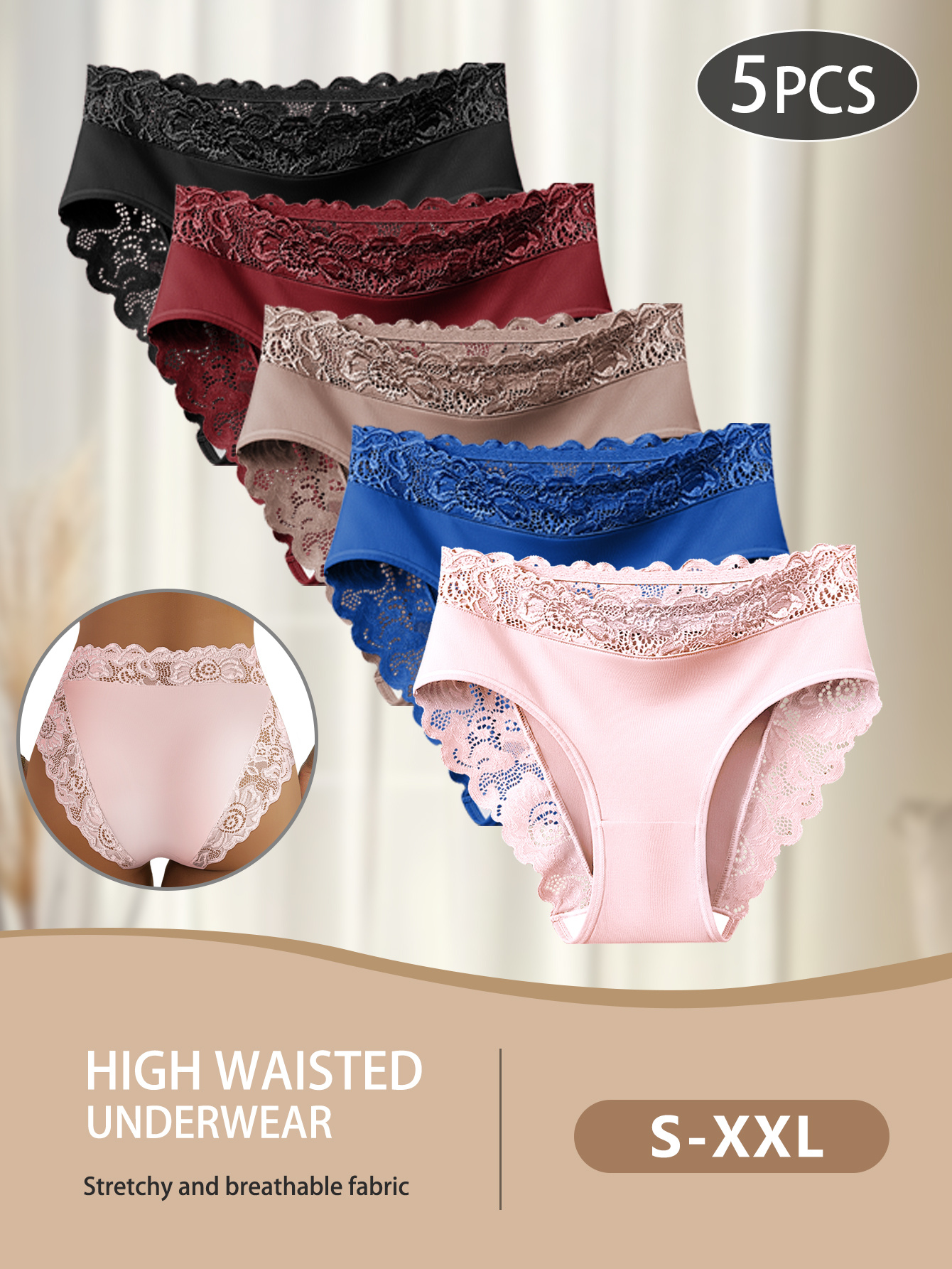 five pieces of womens     lace underwear showcasing a sophisticated lace pattern that emphasizes feminine   and   producing a romantic and       from breathable and soft material details 2