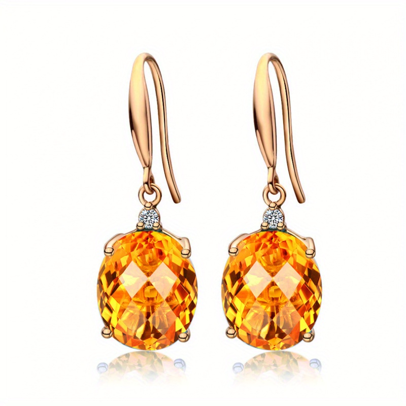 Image of Citrine Earrings, Luxury Engagement Dangle Earrings For Women, 2pcs Fashionable Wedding Bridesmaid Gift Perfect For Daily Summer Beach Vacation Wear