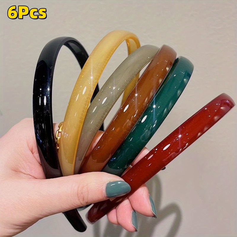 6pcs Multi-colored Acrylic Headband For Women, Non-pressure Headbands, Comfortable Plastic Headbands With Teeth, Non-slip Design, Suitable For Washing Face/ Daily/ Hairstyles, Additions For Women