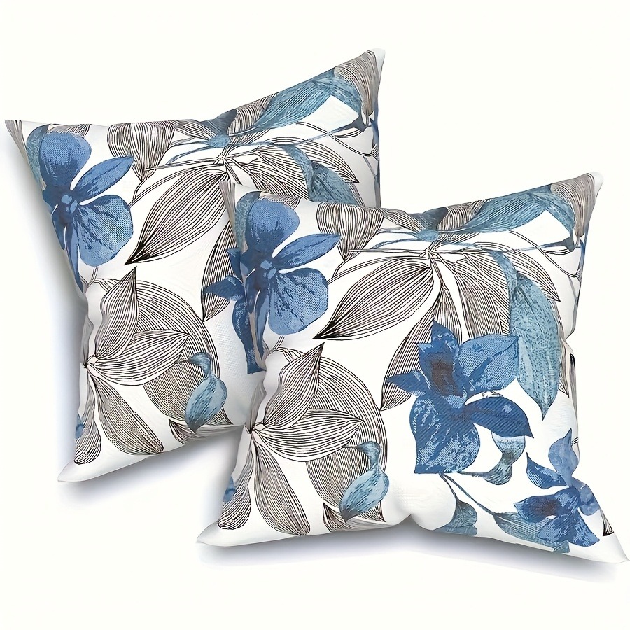 2pcs iron grass blue gray floral outdoor throw pillow polyester material zipper closure machine washable suitable for patios gardens and home decor floral pattern cushion durable outdoor seat cushion