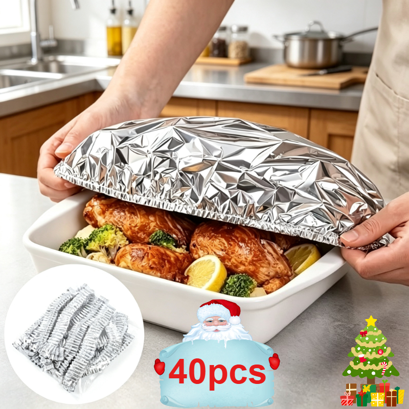 TEMU 40pcs Reusable Aluminum Foil Food Covers, Multifunctional Sealed Cookware Lids, Plate Dish Food Insulation Dustproof Insect-proof Fresh-keeping
