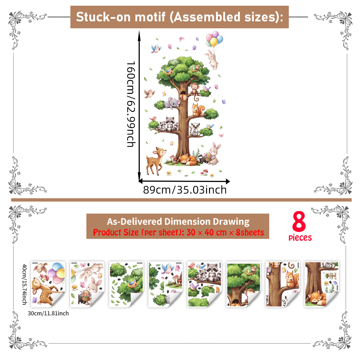 TEMU 1 Set/8pcs (30*40cm*8pcs) Cartoon Forest Animals Nursery Wall Stickers, Little Birds, Butterflies, Balloons, For Children's Room, Bedroom,