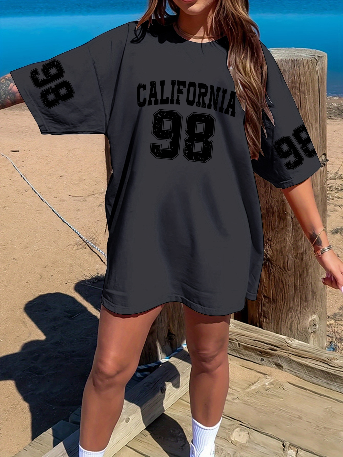 ladies plus size leisure sports digital 98 printed t shirt loose version machine washable ladies summer casual loose street tops