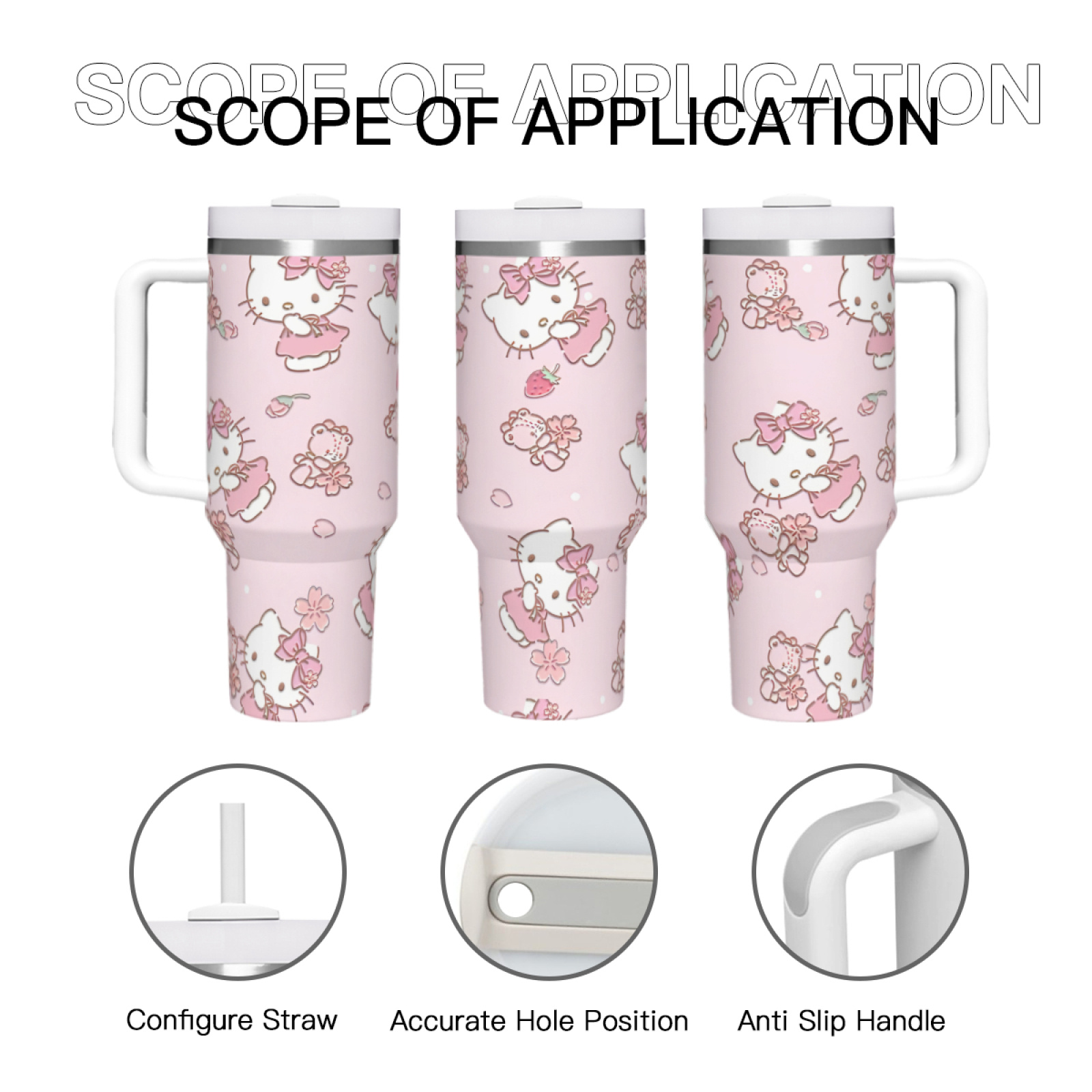 

1pc SANRIO Hello Kitty 40oz en acier inoxydable avec poignée, couvercle en paille, mug de voyage isolé sous vide double paroi, gobelet de bouteille d'eau réutilisable - Cadeau de Noël