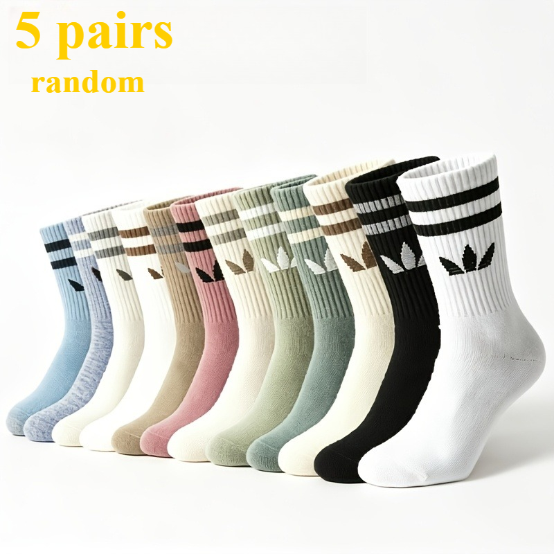 TEMU 5 Pairs Random Women's Casual Socks, Breathable Comfortable Mid-calf Socks, Women's Socks, Easy Design, Comfortable Experience, Casual Socks,