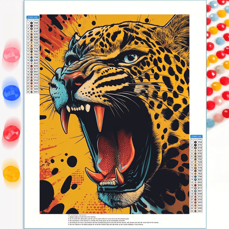 item picture a 5d diy   round diamond painting featuring a roaring   wildlife art illustration size 30x40  8x15 7in suitable for beginners and craft enthusiasts ideal for living room bedroom and   decorations