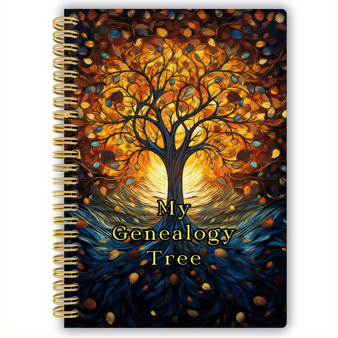 TEMU 1pc 5.5*8.3inch Elegant Family Tree Organizer Notebook - Elegant Blue & Tree Cover, Smooth For Research, Gift For Christmas, Birthdays,