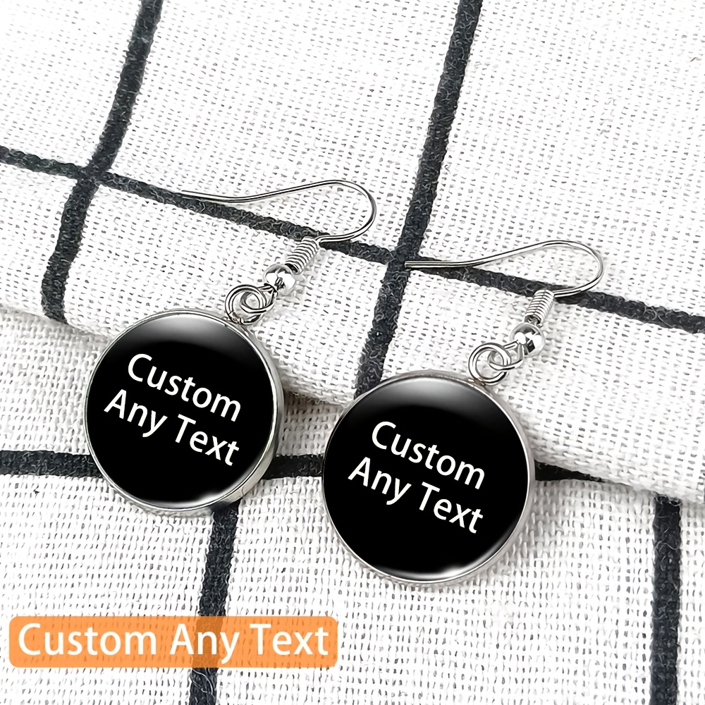 TEMU 2pcs Set Of Round Earrings With Glass Base And Customizable Text, Cute And Personalized Accessories, Gifts And Wear, Exquisite Birthday Souvenir