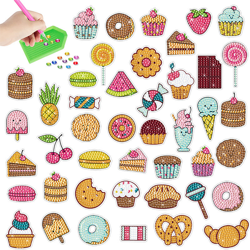 

44pcs Diamond Painting Sticker Kit, Round Paper Cake & Ice Cream Themed Crafts, Gemstone Art Tools Included, Perfect Mosaic Gift For New Year, Valentine's Day, Birthday Home Decor