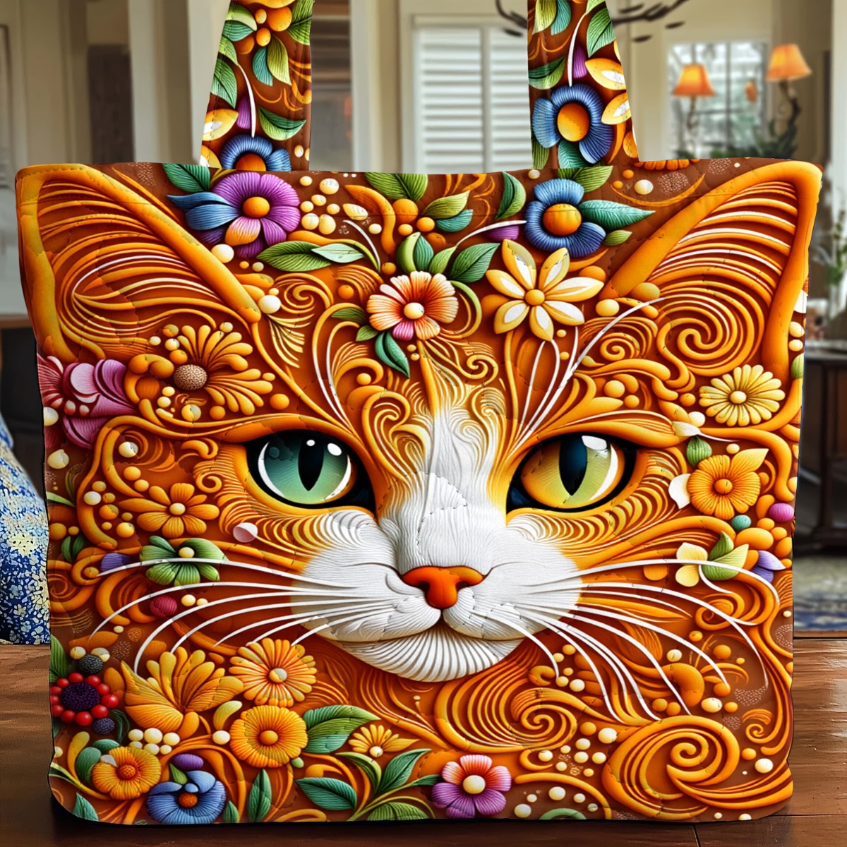 TEMU Ladies Quilted Tote Bag Large Capacity Portable Shoulder Bag Flower Art Print Essential For Daily Shopping/travel/outing