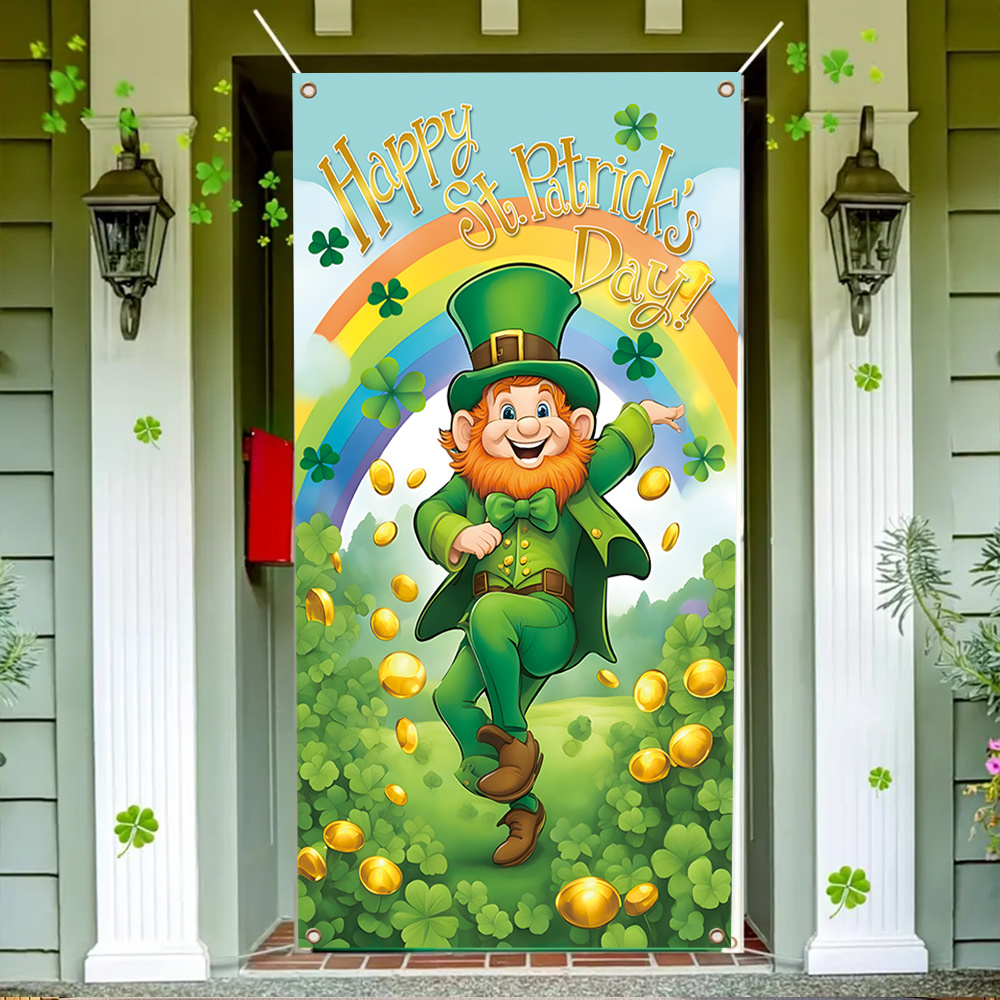 

's Shamrock Door Cover - Polyester Porch Banner, Irish Day Decor & Photography