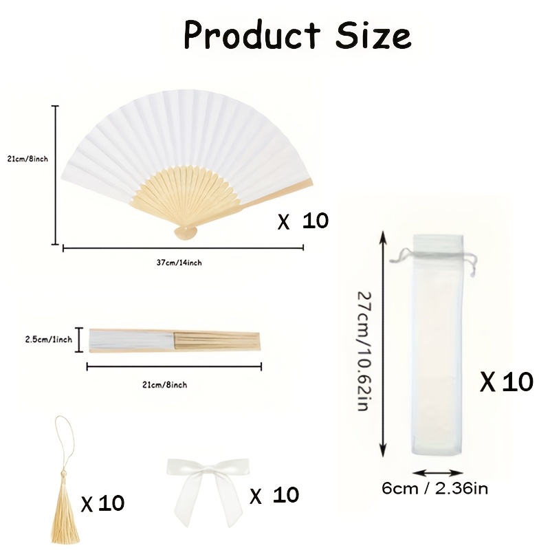 TEMU [(Personnalisation Premium Personnalisée) 40pcs [10pcs Éventails Pliables Et 10pcs Sacs de Gaze Et 10pcs Breloques à Gland Et 10pcs Nœuds]