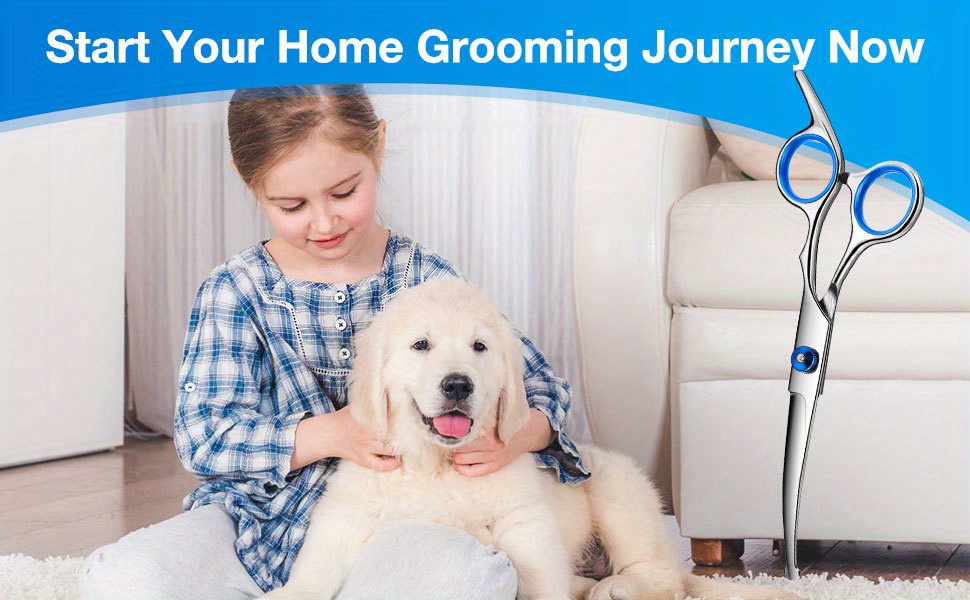 dog grooming scissors curved shears set rounded trimming scissors for professional pet dogs cats doodles face paws   hair removal at home use supplies station for   tools and trimmer christmas gift Product details 3
